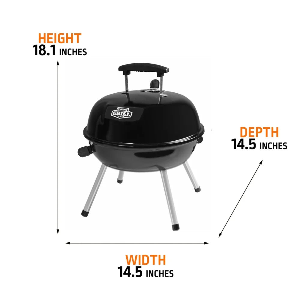 14.5" Dome Portable Charcoal Grill – Tabletop BBQ with Adjustable Vents for Camping & Tailgating