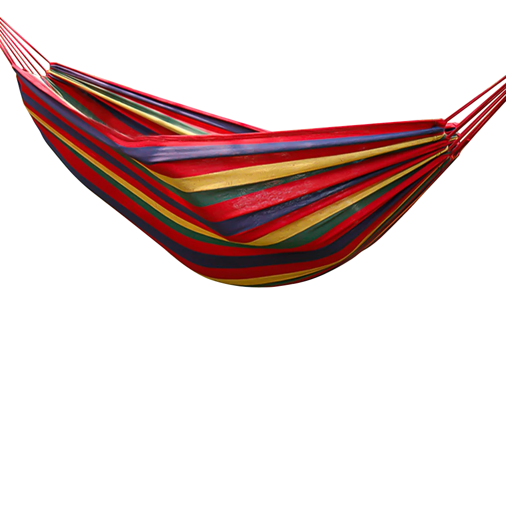 Durable Striped Canvas Camping Hammock with Tree Ropes – Anti-Rollover Design for Outdoor Relaxation