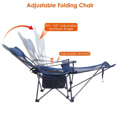 Heavy-Duty Foldable Camping Chair – 330lbs Capacity, Reclining Backrest & Cup Holder for Outdoor Comfort