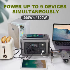 ALLPOWERS R600 Portable Power Station – 299Wh LiFePO4 Battery with Dual 600W AC Outlets for Camping, RV & Home Backup