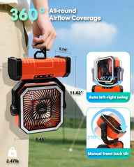 Rechargeable 20000mAh Camping Fan – 4 Speeds, LED Light & Bluetooth Speaker for Tents & Outdoor Use