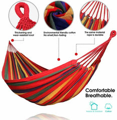 Durable Striped Canvas Camping Hammock with Tree Ropes – Anti-Rollover Design for Outdoor Relaxation