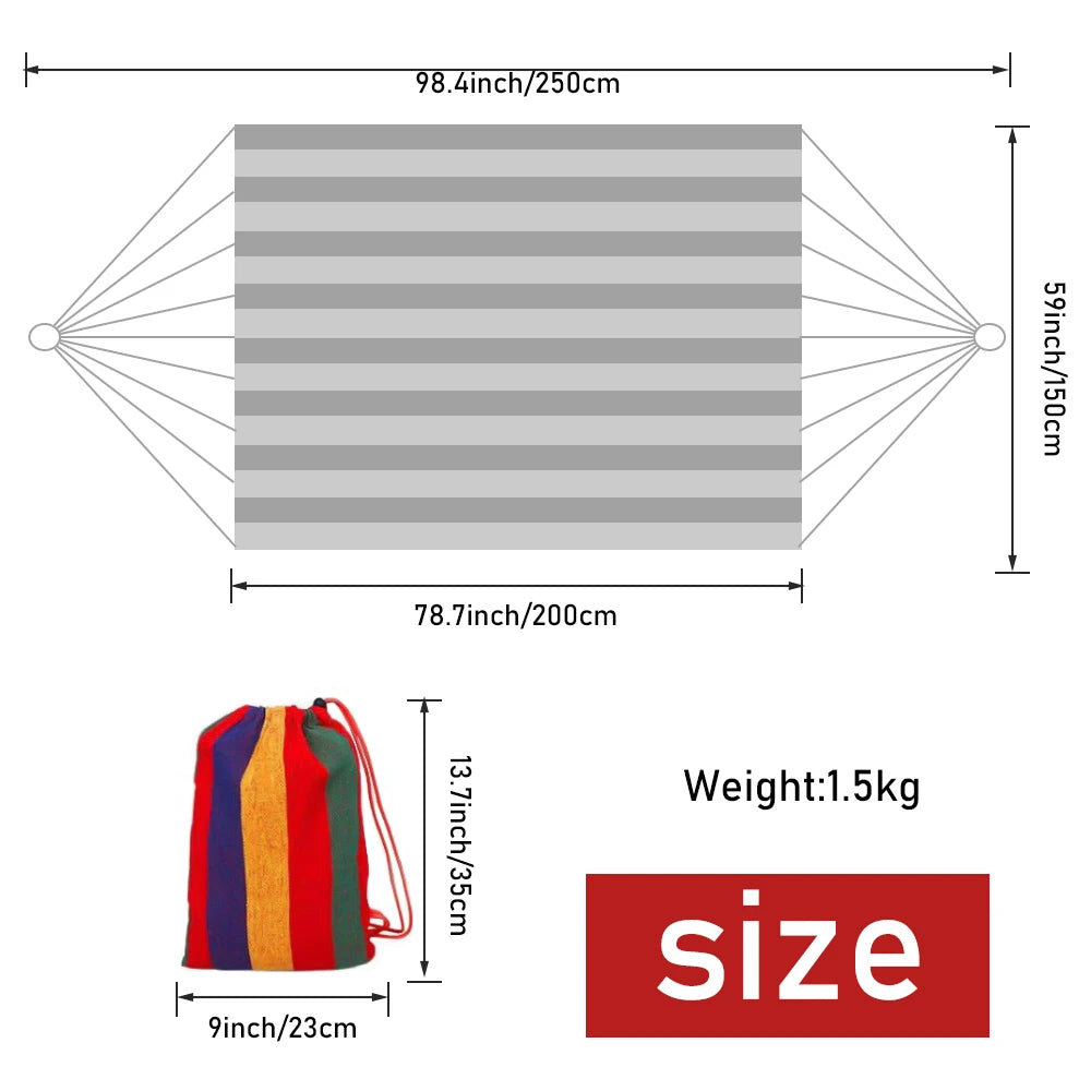 Durable Striped Canvas Camping Hammock with Tree Ropes – Anti-Rollover Design for Outdoor Relaxation