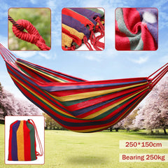 Durable Striped Canvas Camping Hammock with Tree Ropes – Anti-Rollover Design for Outdoor Relaxation