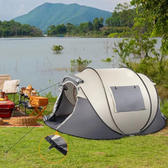 3-4 Person Quick-Setup Camping Tent – Polyester Coffee Fiber with Durable Poles for Outdoor Adventures
