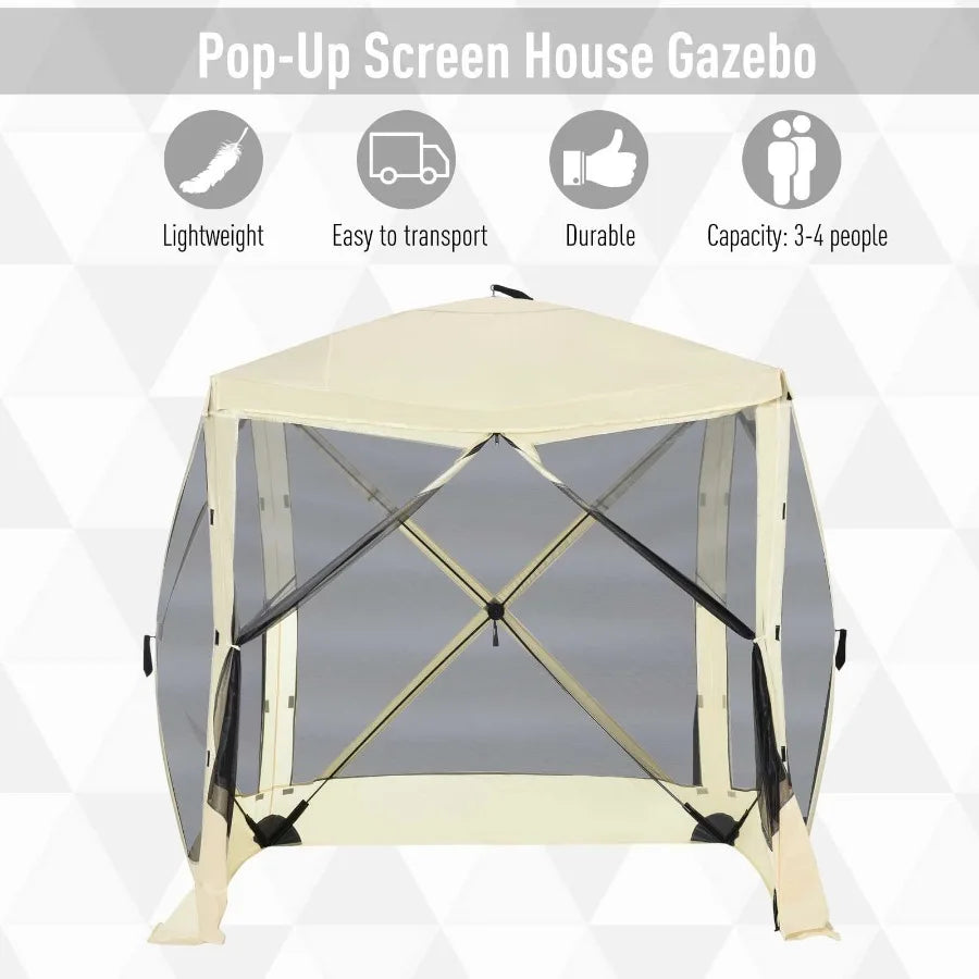 Portable Pop-Up Camping Canopy – Screen Shelter Tent with Mesh Walls & Easy 1-Person Setup