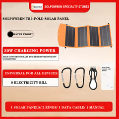 30W Foldable Solar Panel Kit with 10000mAh Battery – Portable Power Bank for Camping, RV & Mobile Devices