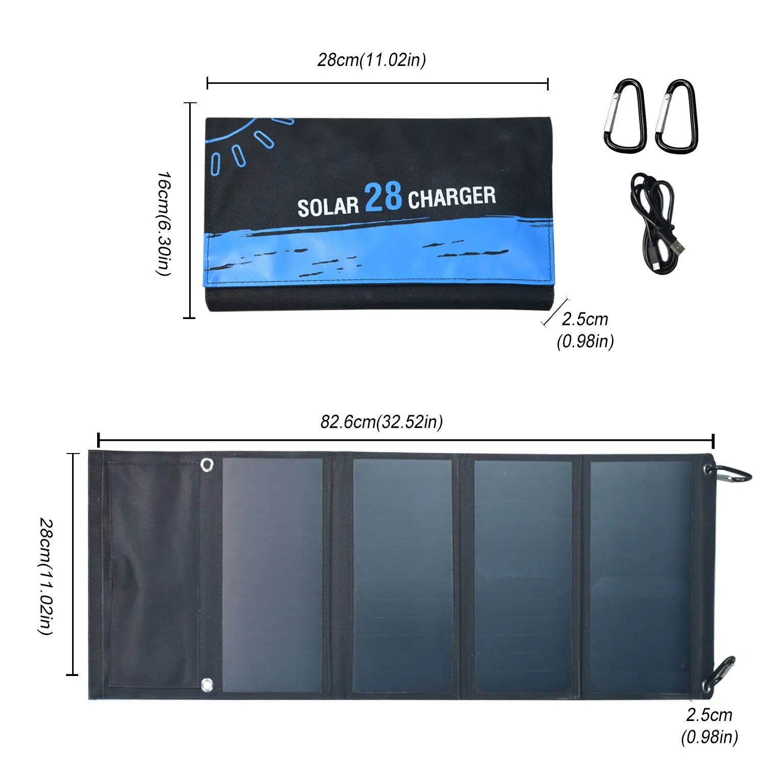 28W Foldable Solar Panel with Dual USB Ports – Phone & Device Charger for Camping, Hiking & Travel