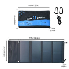 28W Foldable Solar Panel with Dual USB Ports – Phone & Device Charger for Camping, Hiking & Travel
