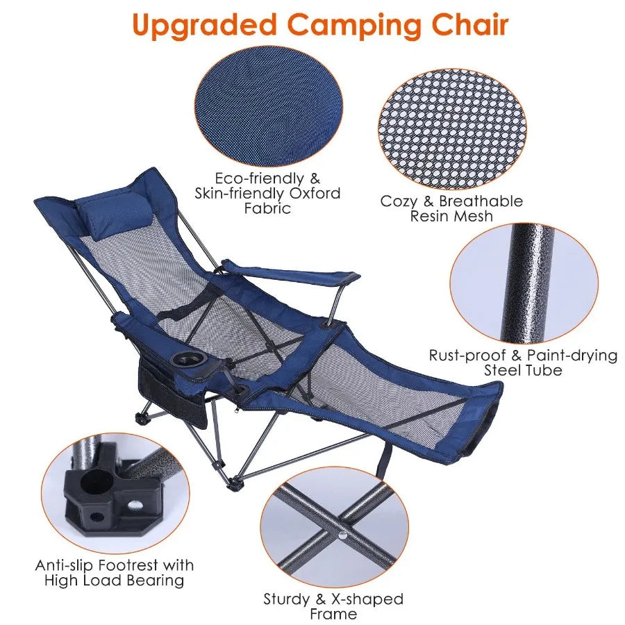 Heavy-Duty Foldable Camping Chair – 330lbs Capacity, Reclining Backrest & Cup Holder for Outdoor Comfort
