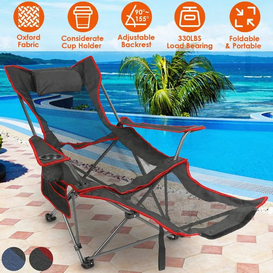 Heavy-Duty Foldable Camping Chair – 330lbs Capacity, Reclining Backrest & Cup Holder for Outdoor Comfort