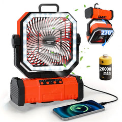 Rechargeable 20000mAh Camping Fan – 4 Speeds, LED Light & Bluetooth Speaker for Tents & Outdoor Use