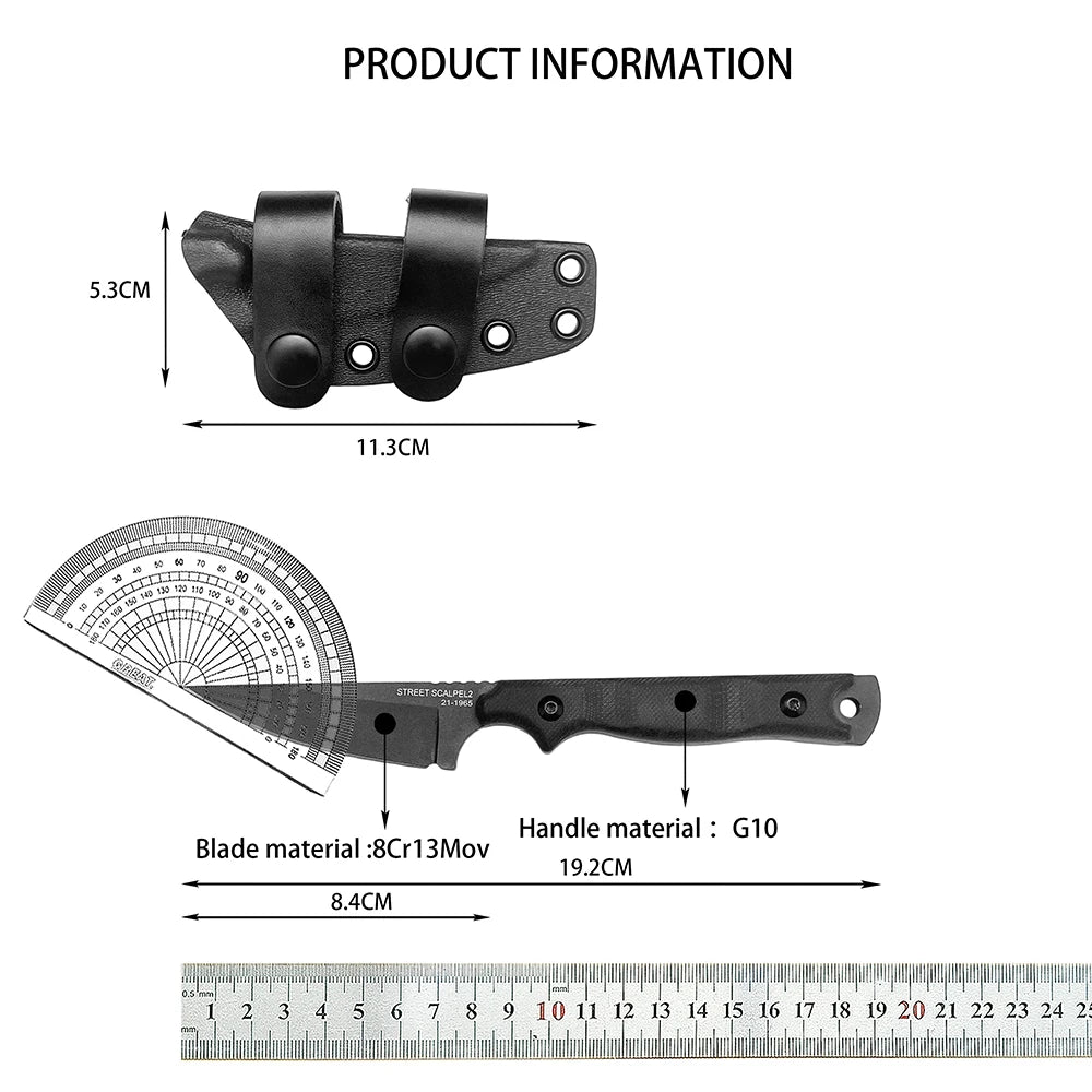 8Cr13MoV Fixed Blade Knife with G10 Handle – Self-Defense, Hunting & Camping Survival Tool