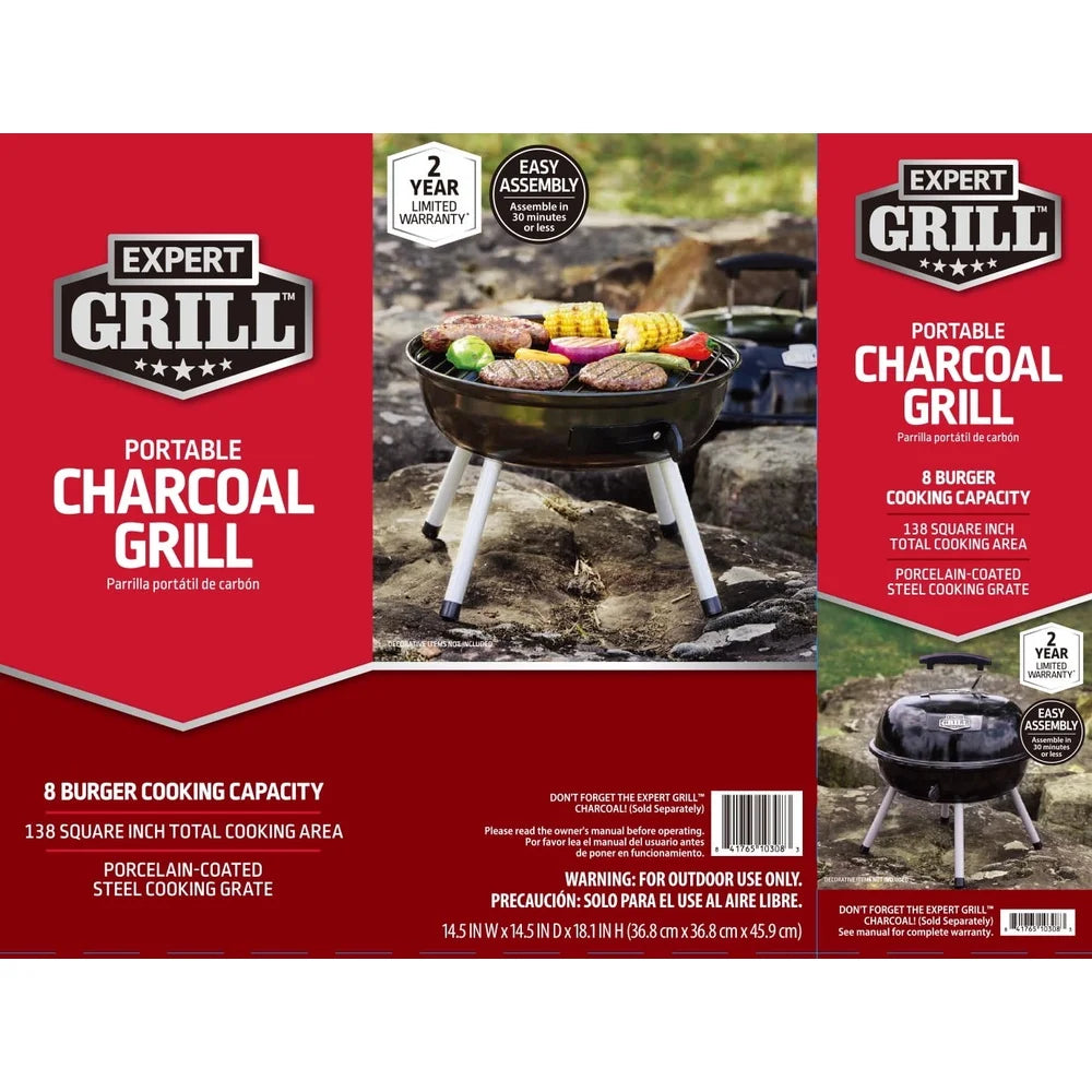 14.5" Dome Portable Charcoal Grill – Tabletop BBQ with Adjustable Vents for Camping & Tailgating