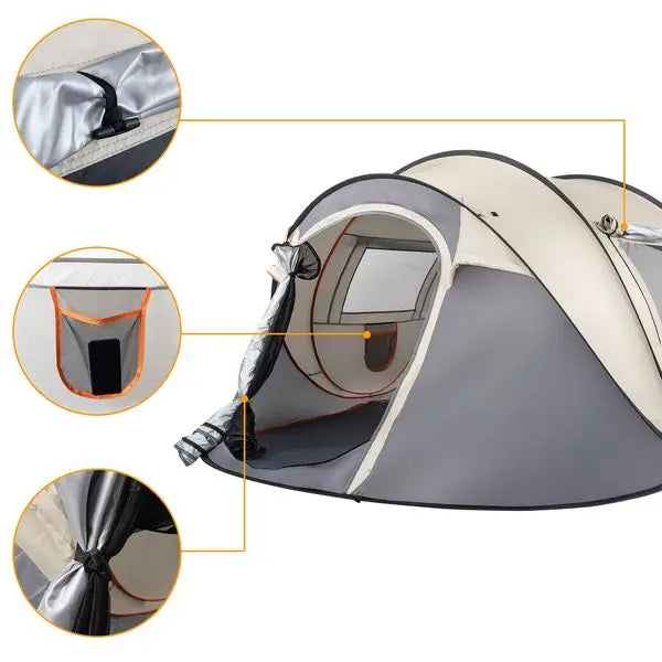 3-4 Person Quick-Setup Camping Tent – Polyester Coffee Fiber with Durable Poles for Outdoor Adventures