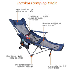 Heavy-Duty Foldable Camping Chair – 330lbs Capacity, Reclining Backrest & Cup Holder for Outdoor Comfort