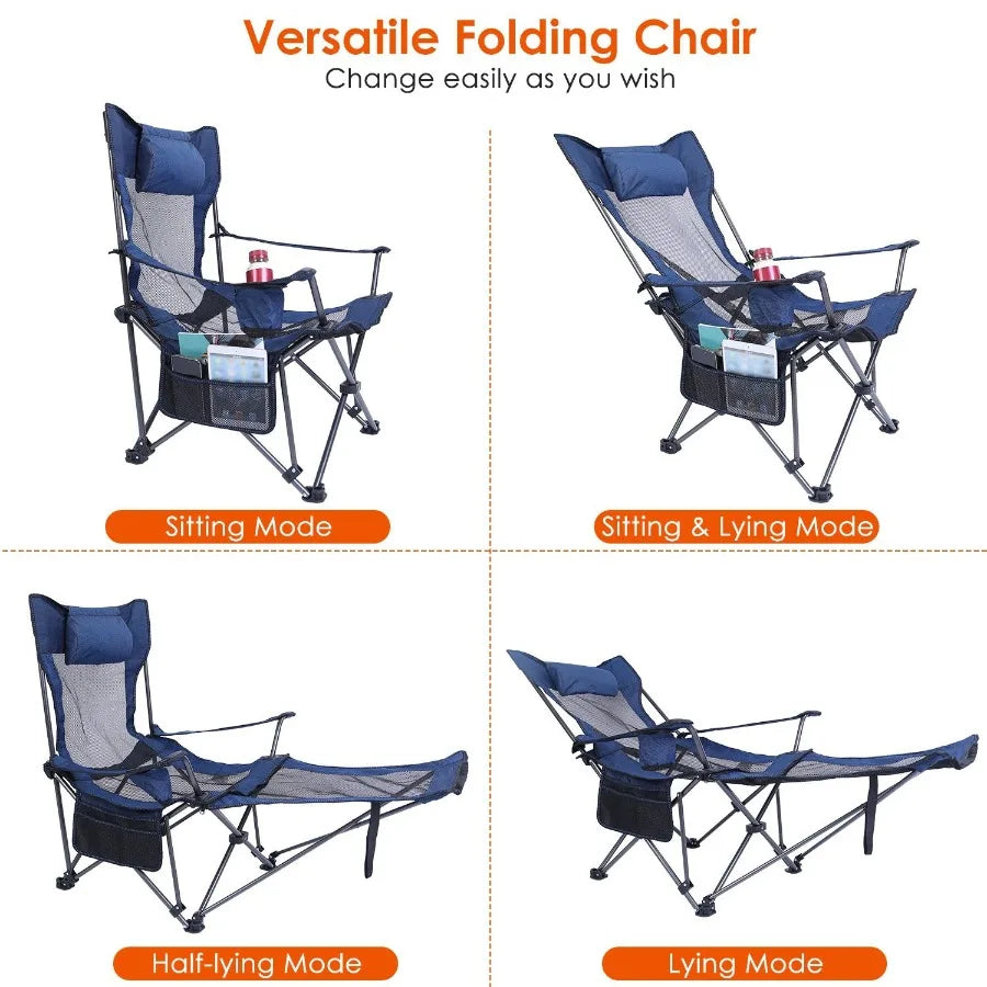 Heavy-Duty Foldable Camping Chair – 330lbs Capacity, Reclining Backrest & Cup Holder for Outdoor Comfort