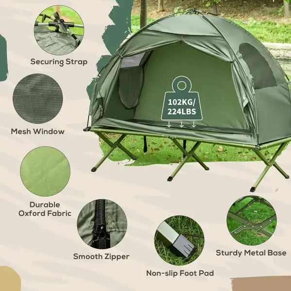 Single-Person Tent Cot – Elevated Off-Ground Shelter with Carry Bag for Hiking & Camping