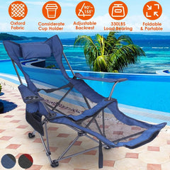 Heavy-Duty Foldable Camping Chair – 330lbs Capacity, Reclining Backrest & Cup Holder for Outdoor Comfort