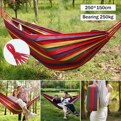 Durable Striped Canvas Camping Hammock with Tree Ropes – Anti-Rollover Design for Outdoor Relaxation