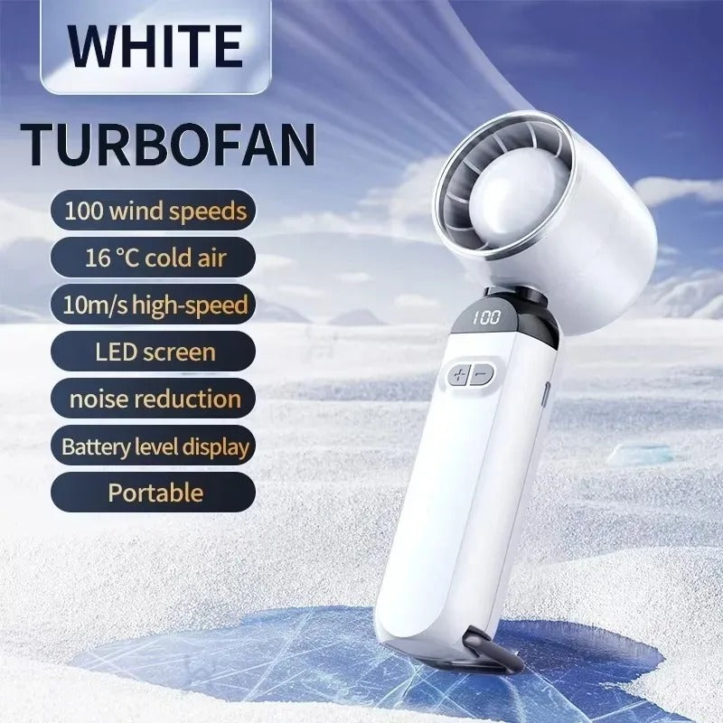 Mini Handheld Fan with Digital Display – USB Rechargeable, 100 Speeds for Travel, Camping & Desk Use