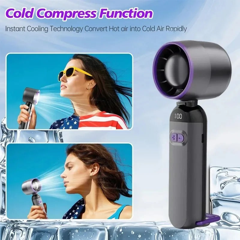Mini Handheld Fan with Digital Display – USB Rechargeable, 100 Speeds for Travel, Camping & Desk Use