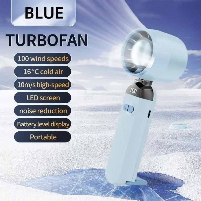 Mini Handheld Fan with Digital Display – USB Rechargeable, 100 Speeds for Travel, Camping & Desk Use